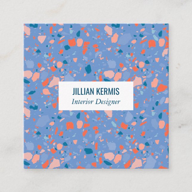 Cartão De Visita Quadrado Cordilheira azul-rosa elegante e chic terrazzo (Frente)