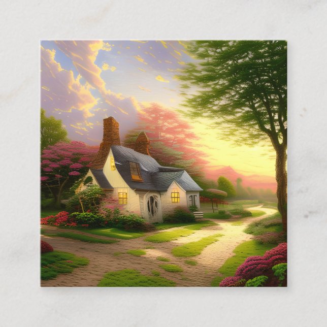 Cartão De Visita Quadrado Cores de Água do Estilo de País (Frente)