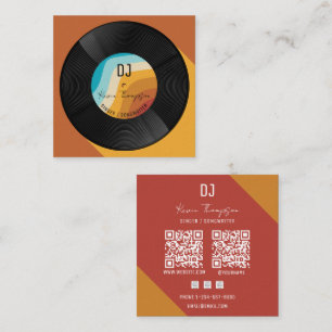 Cartão De Visita Quadrado Cores Retro Djing Música Moderna DJ Músico de Vini