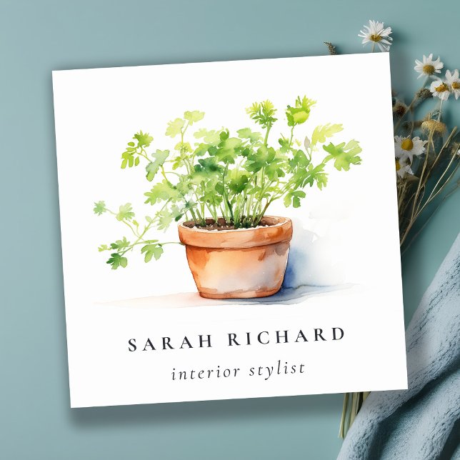 Cartão De Visita Quadrado Coriander Aquarela De Berço Potente (Criador carregado)