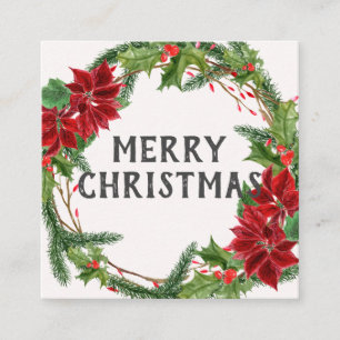 Cartão De Visita Quadrado Coroa de Natal com Aquarela Floral