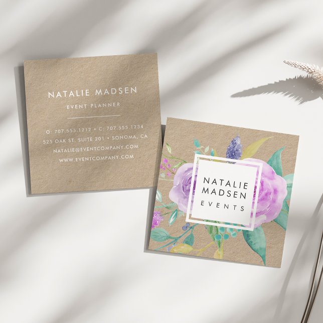 Cartão De Visita Quadrado Coroa Floral Violeta Pintada (Criador carregado)