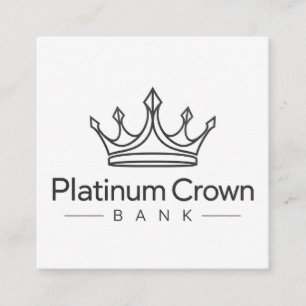 Cartão De Visita Quadrado Coroa Quadrada Minimalista Branco & Platina para N