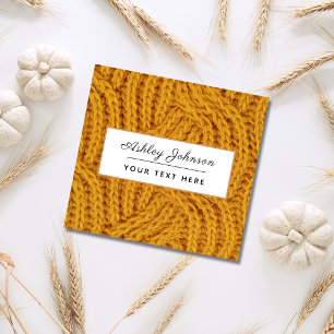 Cartão De Visita Quadrado Cortchet artesanal Adicionar mídia social laranja