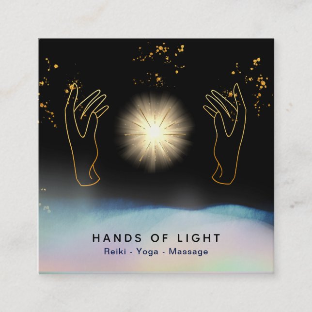 Cartão De Visita Quadrado *~* Cósmico.  Curando Mãos Energia de Estrelas Uni (Frente)
