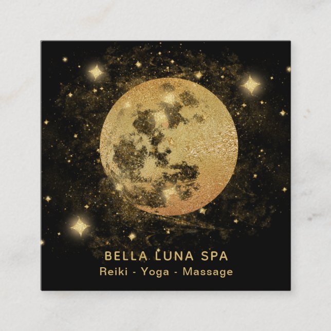 Cartão De Visita Quadrado *~* Cosmos Dourado Moon Glitter Stars Shaman (Frente)