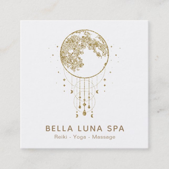 Cartão De Visita Quadrado *~* Cosmos Moon Shaman Lunar Dourado (Frente)