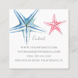 Cartão De Visita Quadrado Costeira Oceano Starfish Personalizado