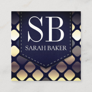 Cartão De Visita Quadrado Couro com ranhura monograma Geometria do luxo