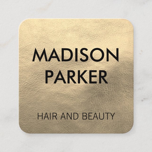 Cartão De Visita Quadrado Couro Dourado Faux (Frente)