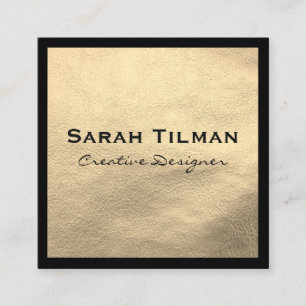 Cartão De Visita Quadrado Couro Dourado preto chique