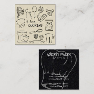 Cartão De Visita Quadrado Cozinhar de safra doce, simples arbusto preto