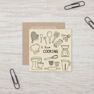 Cartão De Visita Quadrado Cozinhar de safra doce, simples arbusto preto