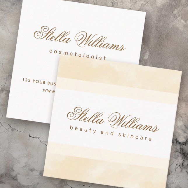 Cartão De Visita Quadrado Cream aquarela trendy spa boutique caligrafia (Cream watercolor trendy spa boutique calligraphy square business card)