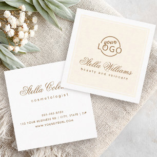 Cartão De Visita Quadrado Creme chique marfim branco logotipo personalizado 