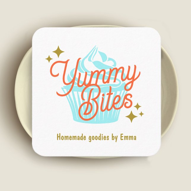 Cartão De Visita Quadrado Criador do Cupcake retrô (Criador carregado)