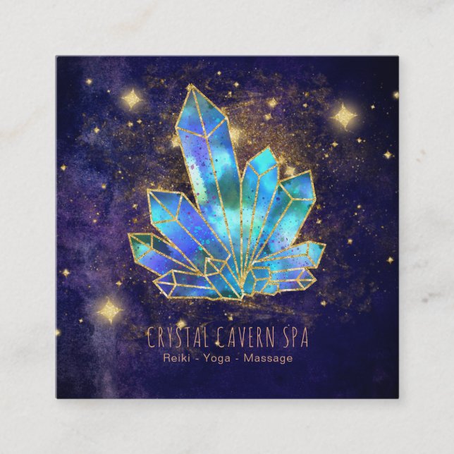 Cartão De Visita Quadrado *~* Cristais Cósmicos Estrelas de Brilho Douradas  (Frente)