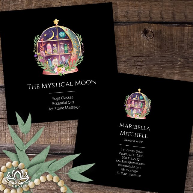 Cartão De Visita Quadrado Cristais de Yoga Apothecary de Óleos Essenciais Má (Criador carregado)