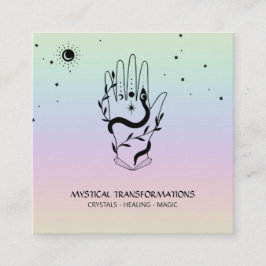 Cartão De Visita Quadrado *~* Cristais Manuais    SnakeMoon Magic Boho Rainb