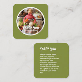 Cartão De Visita Quadrado Crochet Lady cozinha verde Obrigado