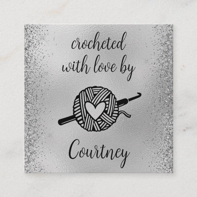 Cartão De Visita Quadrado Crocheted With Love (Frente)