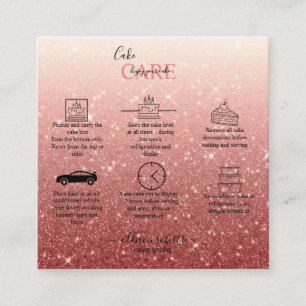 Cartão De Visita Quadrado Cuidados Com Bolo Rosa Moderno 