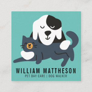 Cartão De Visita Quadrado CUIDADOS DE PET   Cachorro Walker Pet Sitter Cart