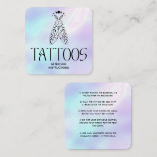 Cartão De Visita Quadrado Cuidados Pós-Tatuagem de Mariposa Holográfica Cele