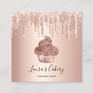 Cartão De Visita Quadrado Cupcake Bakery Pastelaria Chef Glitter Drives Rosa