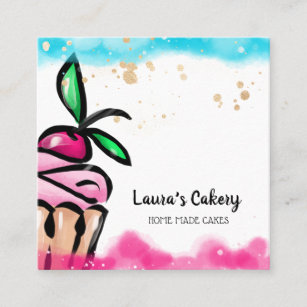 Cartão De Visita Quadrado Cupcake Cakes & Sweets padaria de uma garota bonit