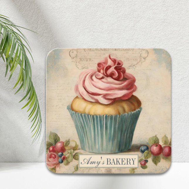 Cartão De Visita Quadrado Cupcake de padaria de pastelaria de cozinharia (Vintage Baker Pastry Chef Cake Bakery Cupcake Square Business Card)