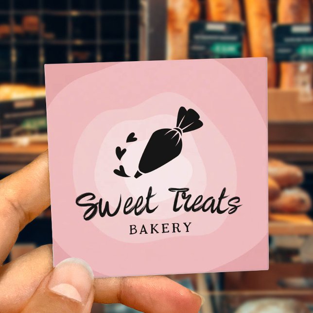 Cartão De Visita Quadrado Cupcake Pastelaria Torta-Bolo-de-rosa (Criador carregado)