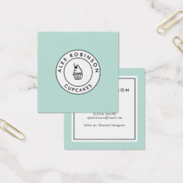 Cartão de visita quadrado cupcakes azuis modernos