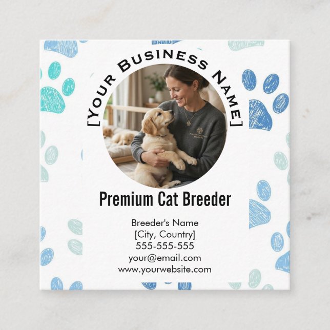 Cartão De Visita Quadrado Customizable Square Pet Breeder Business Card  (Frente)