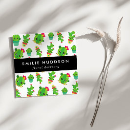 Cartão De Visita Quadrado Cute Cactus, Green Cactus, Florificação, Compro Fl
