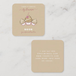 Cartão De Visita Quadrado Cute Cupcakes Cream Bakery Social Media Bege Chic