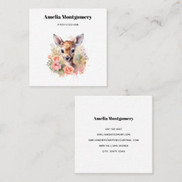 Cartão De Visita Quadrado Cute Deer Cercado Por Rosas