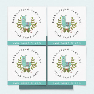 Cartão De Visita Quadrado Cute Llama Greenery Daycare Babysitter