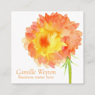 Cartão De Visita Quadrado Dahlia Orange Watercolor Flor