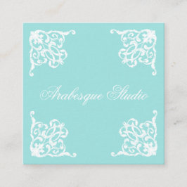 Cartão De Visita Quadrado Damasco, Azul e Branco sofisticados