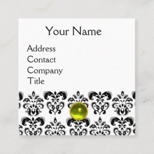 Cartão De Visita Quadrado DAMASK MONOGRAM em platina amarelo