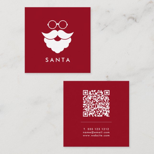 Cartão De Visita Quadrado Dark Red Santa Services Minimal Cool Fun QR Code (Frente/Verso)