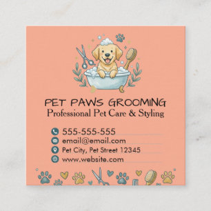Cartão de Visita Quadrado de Pet Groomer Profissio