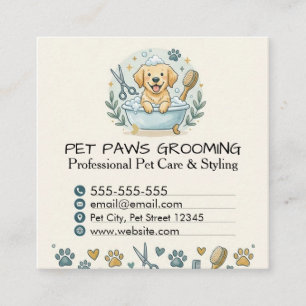 Cartão de Visita Quadrado de Pet Groomer Profissio