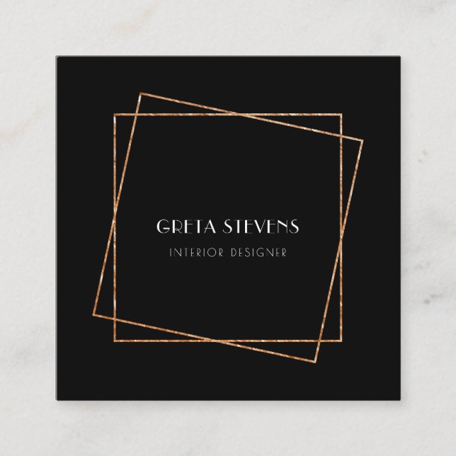 Cartão De Visita Quadrado Deco de arte em quadros negros e dourados (Frente)