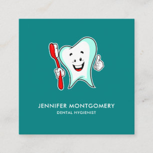 Cartão De Visita Quadrado Dente feliz com cuidado dentário