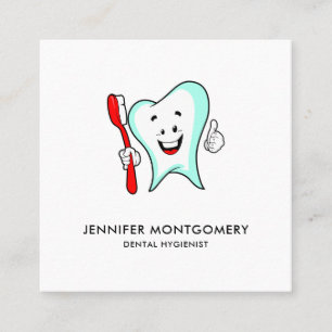 Cartão De Visita Quadrado Dente feliz com cuidado dentário