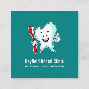 Cartão De Visita Quadrado Dente feliz com cuidado dentário