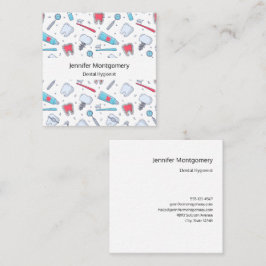 Cartão De Visita Quadrado Dentes e Ferramentas Padrão dentário