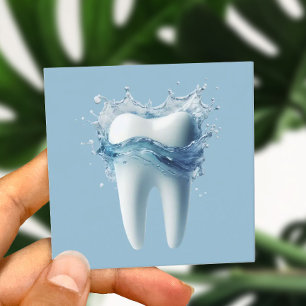 Cartão De Visita Quadrado Dentista elegante de dente e água 3D dentário